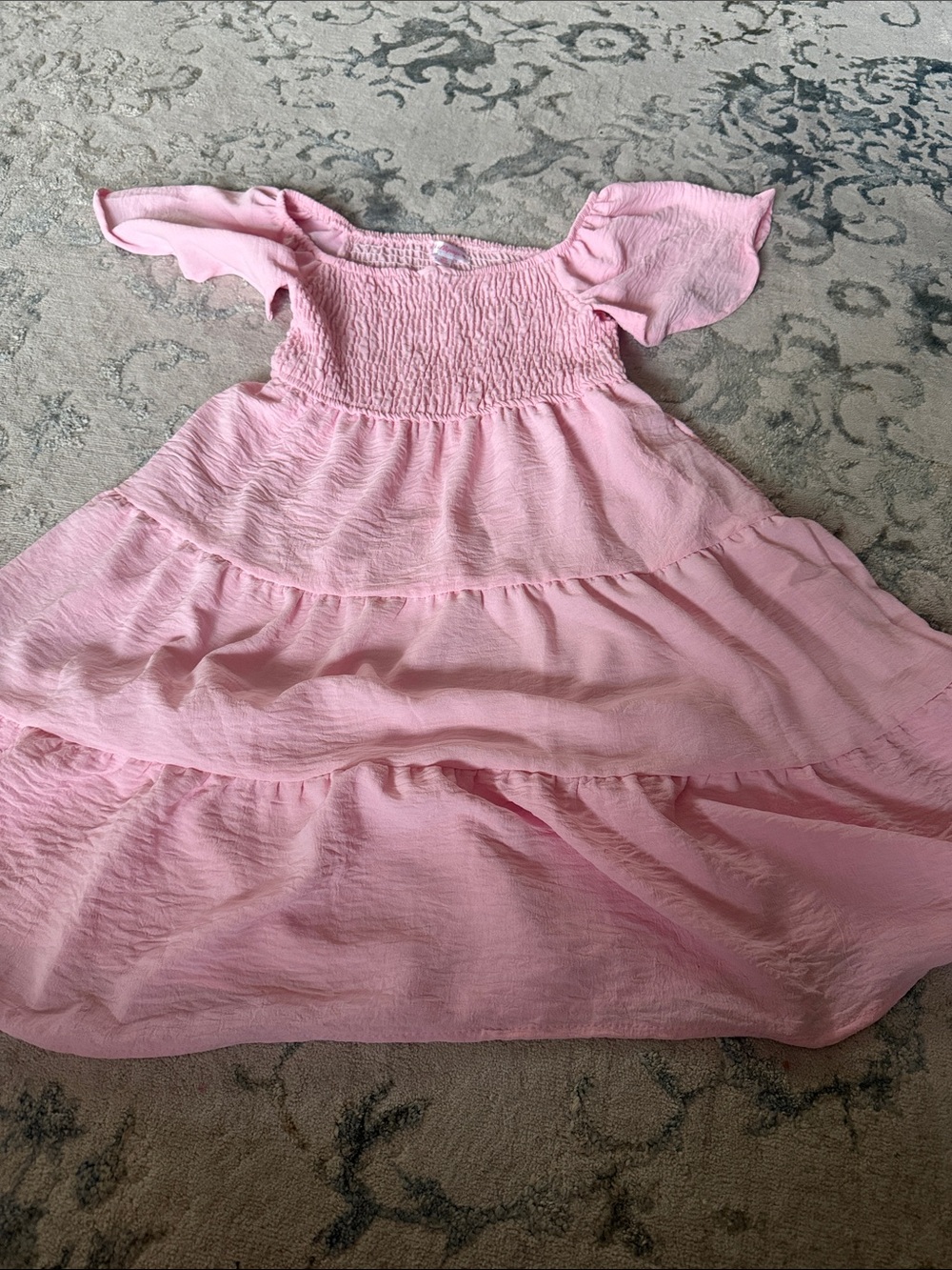 Smocked Pink Tiered Flutter-Sleeve Dress for Girls